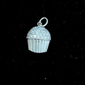 Designer EJT 14k White Gold 20 Diamond Pave Cupcake Necklace Pendant